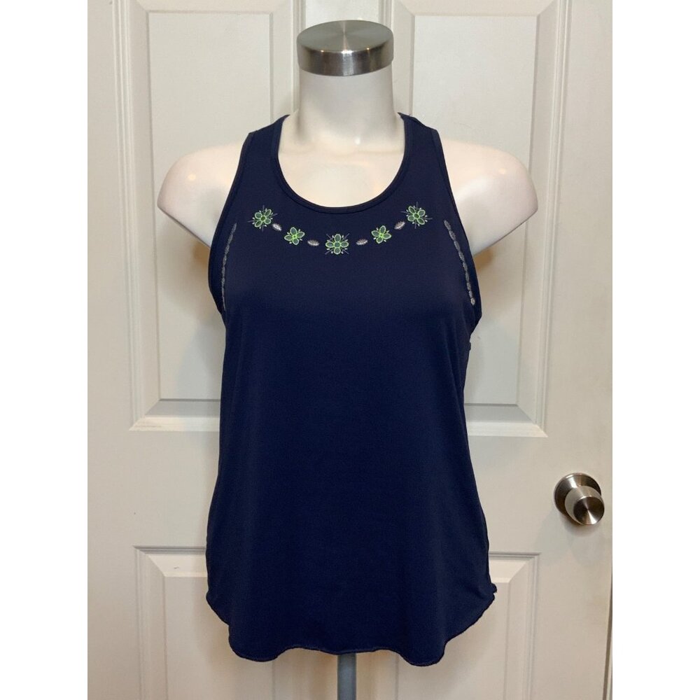 Lucky In Love Navy Blue Floral Embroidered Athletic Tank Top, Size S